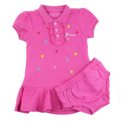 GUESS Baby Girl Pink Embroidered Hearts Dress and Bloomers