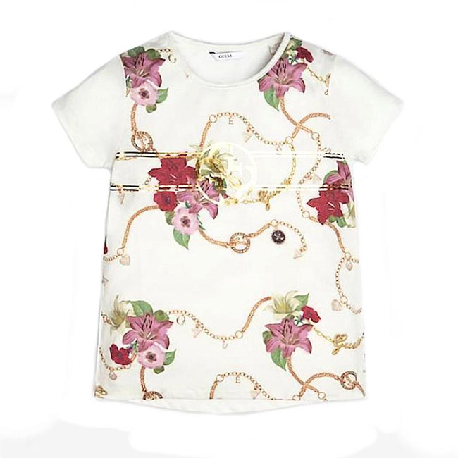 GUESS KIDSWEAR Big Girl Lily Print Ivory Tee Shirt