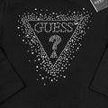 GUESS KIDSWEAR Preteen Girl Black Tee Shirt with Red and White Rhinestones logo