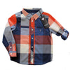 GUESS KIDSWEAR Little Boy Orange Blue Plaid Long Sleeve Shirt