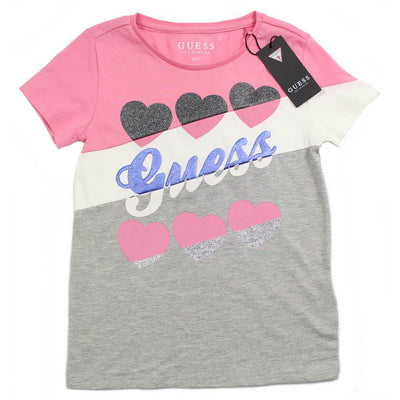 GUESS KIDSWEAR Little Girl Short Sleeve Pink Colorblock Tee Shirt Front