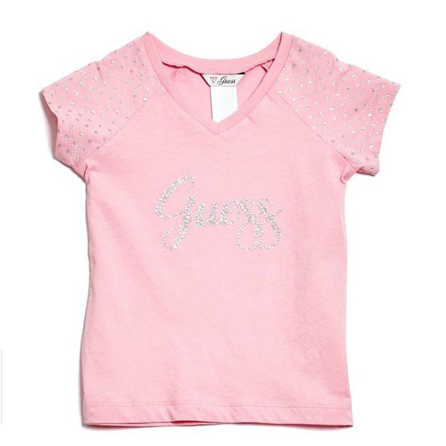 GUESS KIDSWEAR Little Girl Short Sleeve Pink Tee Shirt