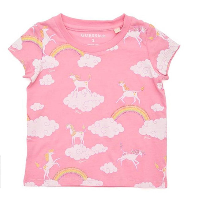 GUESS KIDSWEAR Little Girl Short Sleeve Unicorn Print Tee Shirt