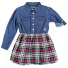 GUESS KIDSWEAR Little Girls Denim and Plaid Dress Front