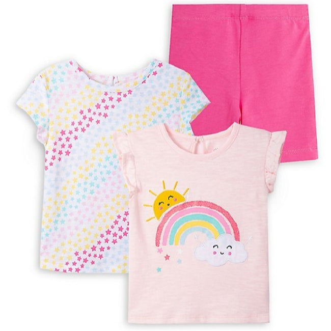 Little Me Baby Girl 3 pc Rainbows and Stars Shorts Playset