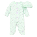 LITTLE ME Baby Girl Light Green Roses Footed Sleeper with Hat