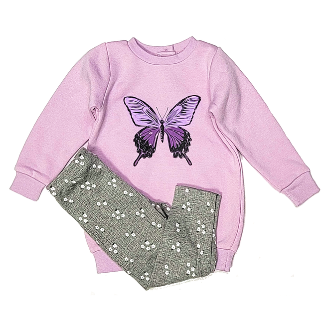 mid baby girl mauve butterfly tunic leggings set