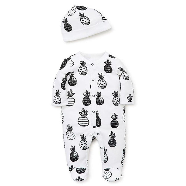 LITTLE ME Baby Unisex White Pineapple Print Footie with Hat